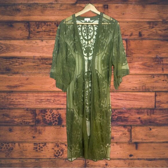 Everleigh Green Lace Long Line Kimono Large - Picture 1 of 5